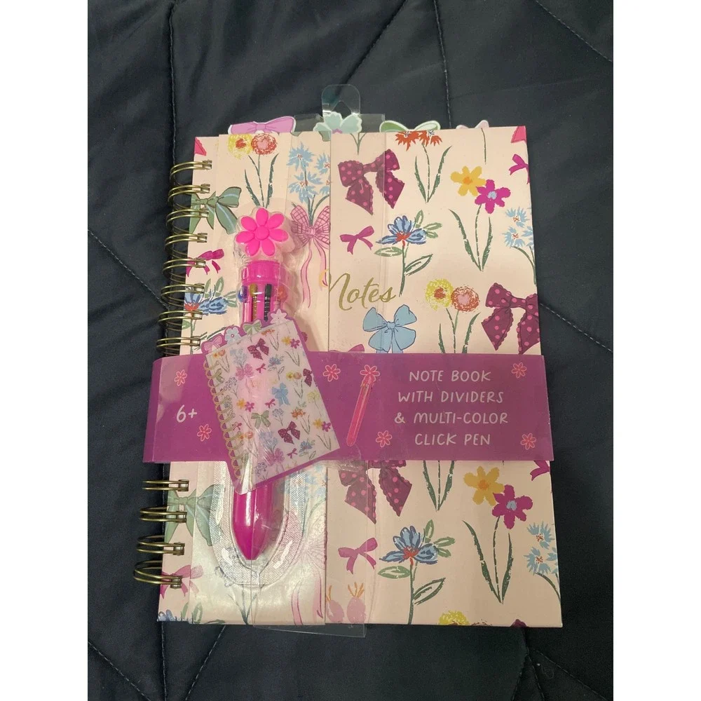 Votum Floral Bow Spiral Notebook with Dividers and Multi-Color‎ Click Pen Pink